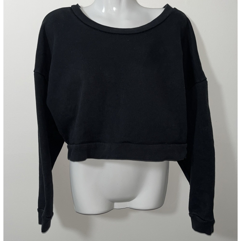 Reformation Women's Sweatshirt‎ L Black Cropped Minimalist Normcore Indie Grunge